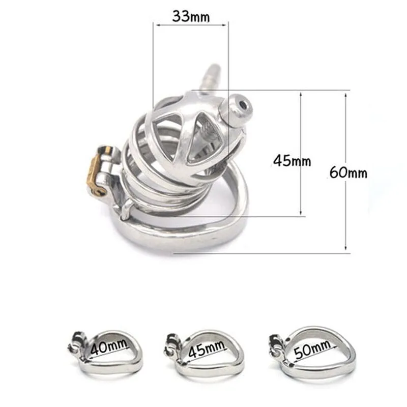 Steel Cage Locking Chastity Device with Urethral Probe Featuring Cum-Thru Design