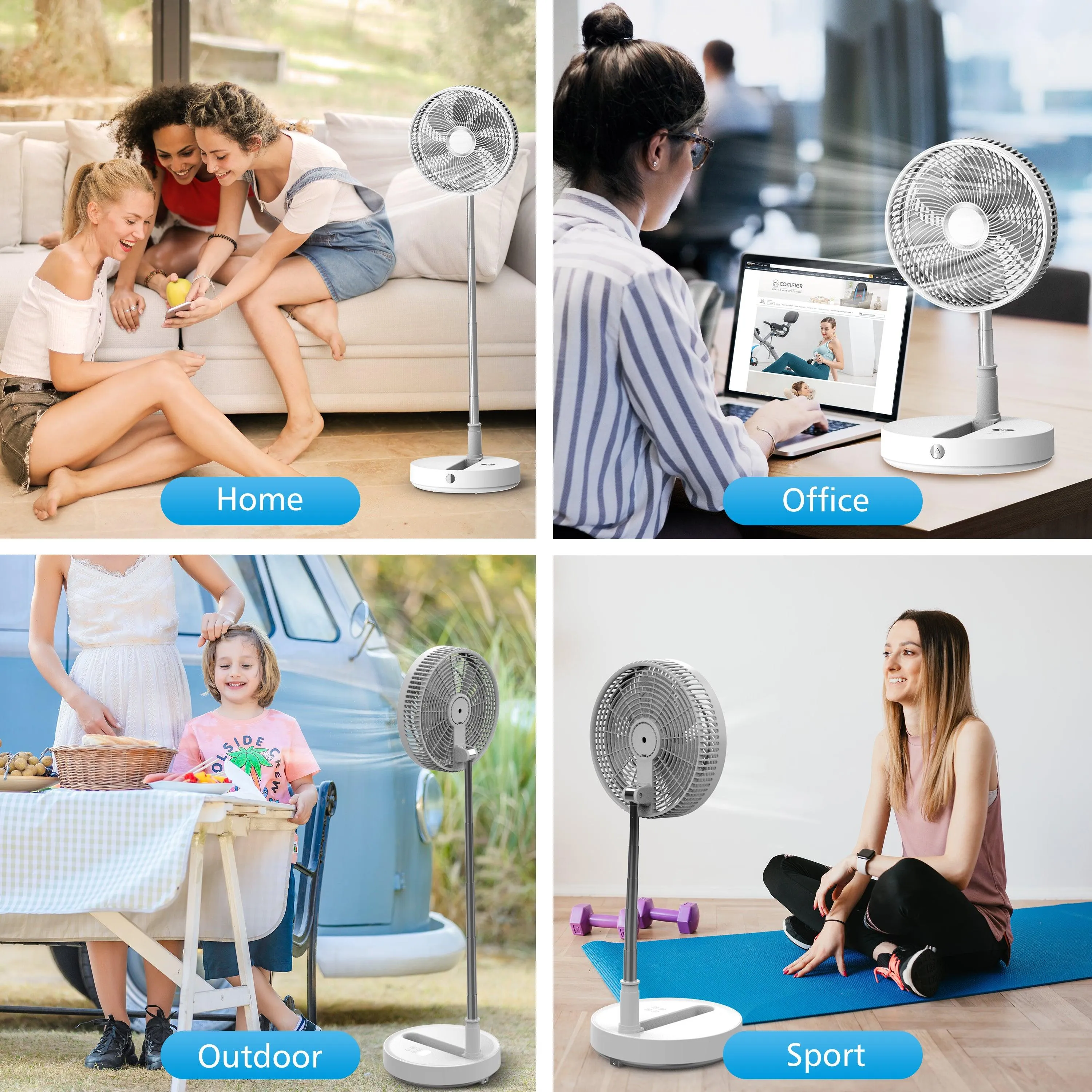 12” Foldable Fan with Remote Control,Rechargeable (White)--CO-P30W