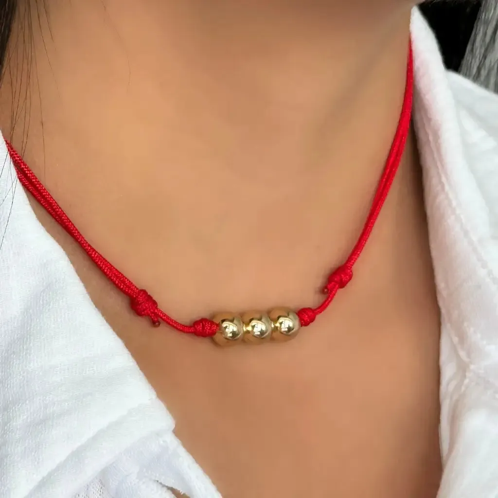 14K Gold Beaded Nylon Choker - Adjustable Luxury