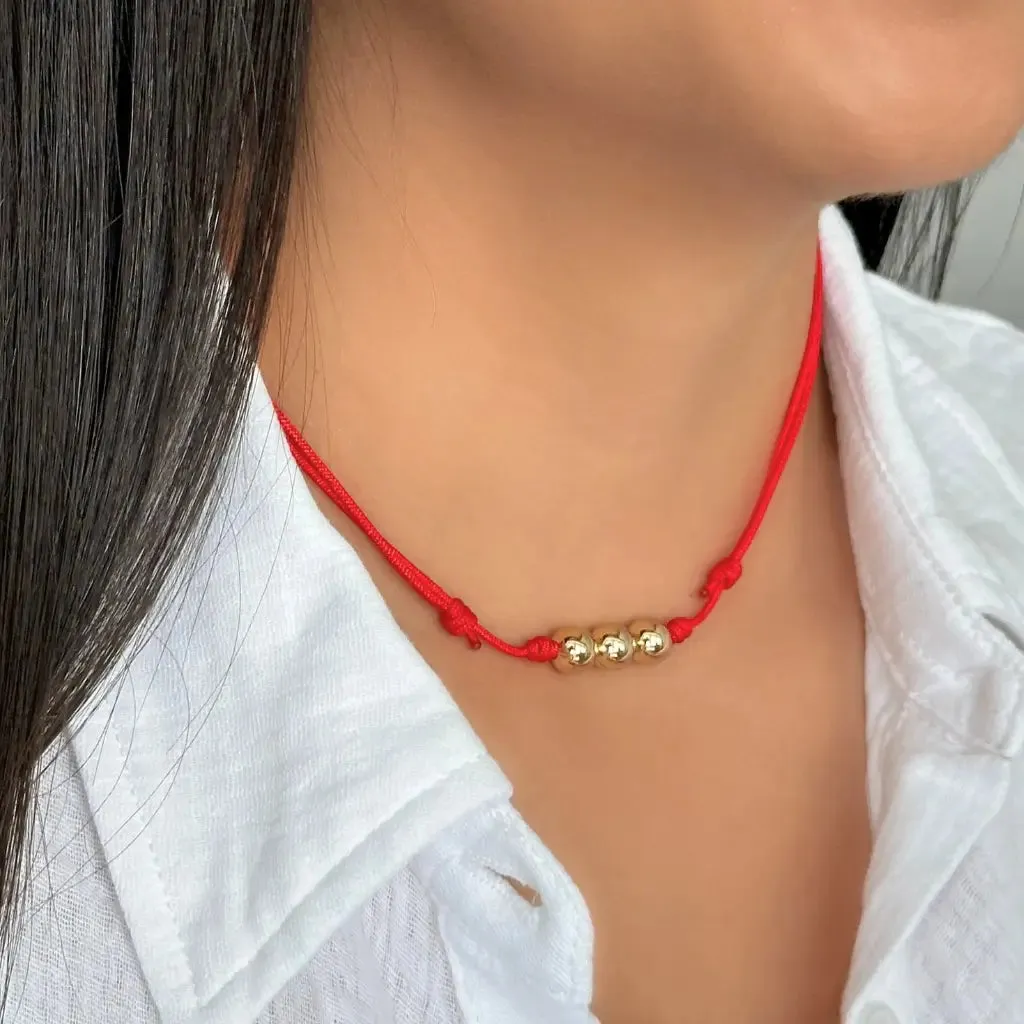 14K Gold Beaded Nylon Choker - Adjustable Luxury