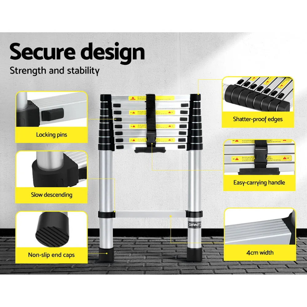 2.6M Aluminium Telescopic Ladder, Anti-Slip, Adjustable - Giantz