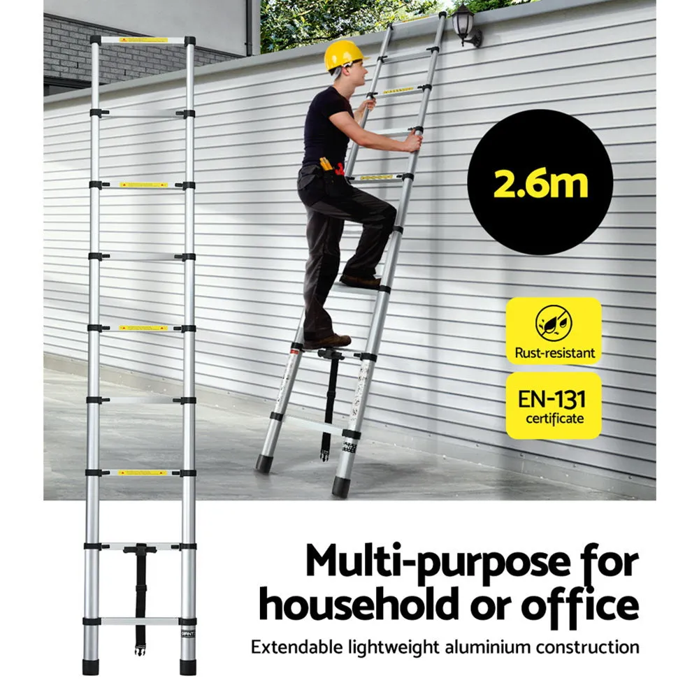 2.6M Aluminium Telescopic Ladder, Anti-Slip, Adjustable - Giantz