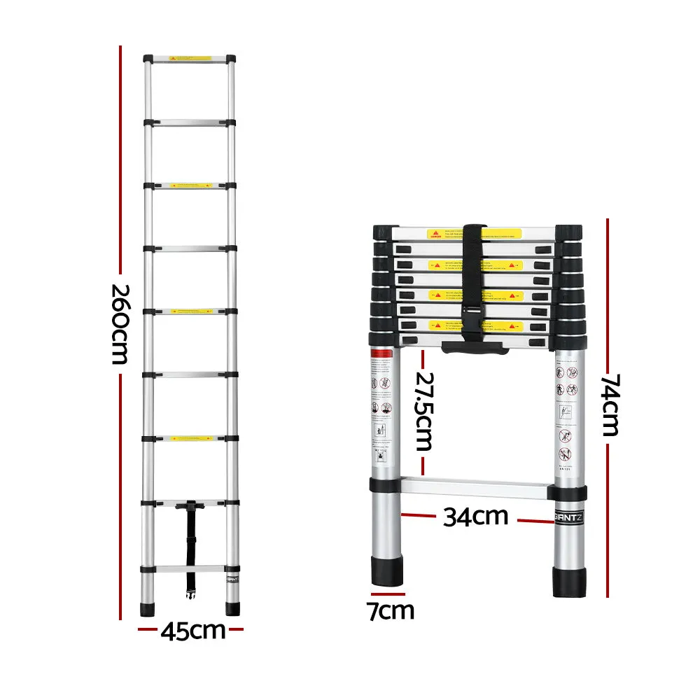 2.6M Aluminium Telescopic Ladder, Anti-Slip, Adjustable - Giantz