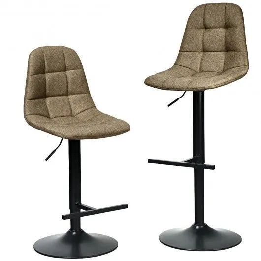 2Pcs Adjustable Bar Stools Swivel Counter Height Linen Chairs -Brown