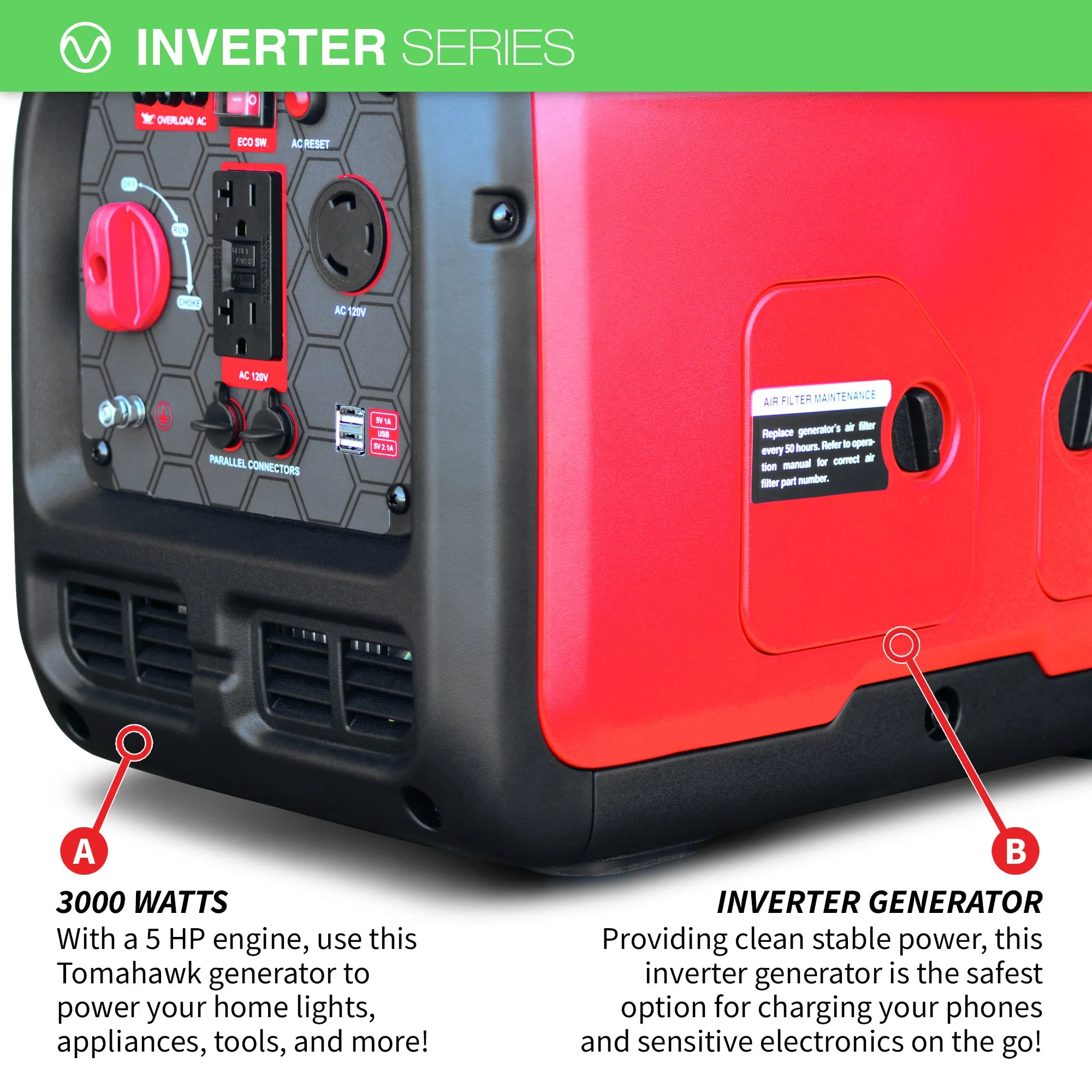 3000 Watt Inverter Generator Super Quiet Portable Gas Power Professional Use