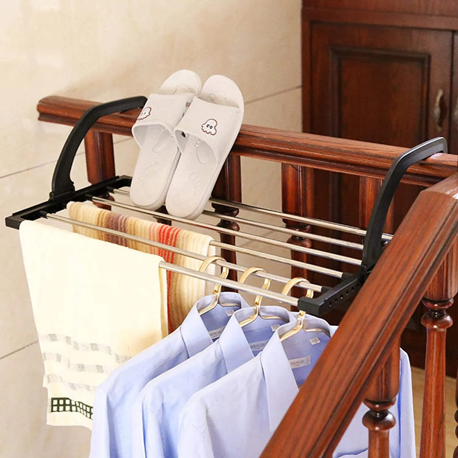 4649 Adjustable Folding Clothes Drying Racks Hanger Shelf