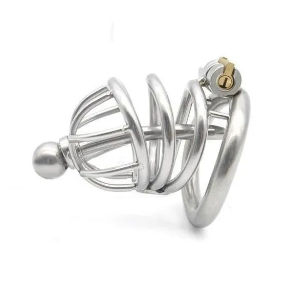 7103RS      Locked Up and Penetrated High Security Steel Male Chastity Device with Removable Urethral Sound