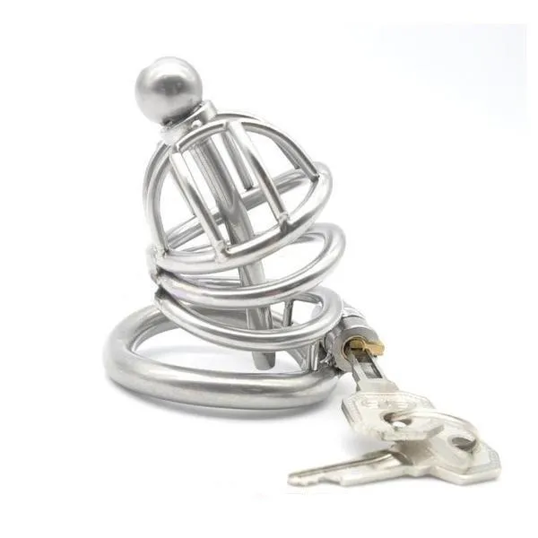 7103RS      Locked Up and Penetrated High Security Steel Male Chastity Device with Removable Urethral Sound