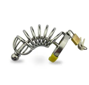 7856AR      Chastity Cock Cage with Removable Urethral Sound Catheter Plug - MEGA Deal