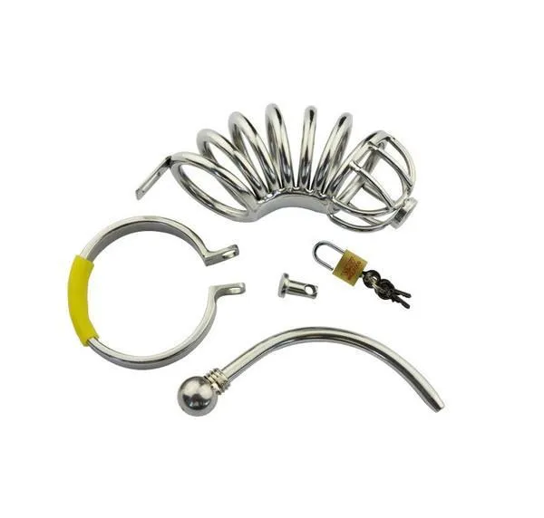 7856AR      Chastity Cock Cage with Removable Urethral Sound Catheter Plug - MEGA Deal