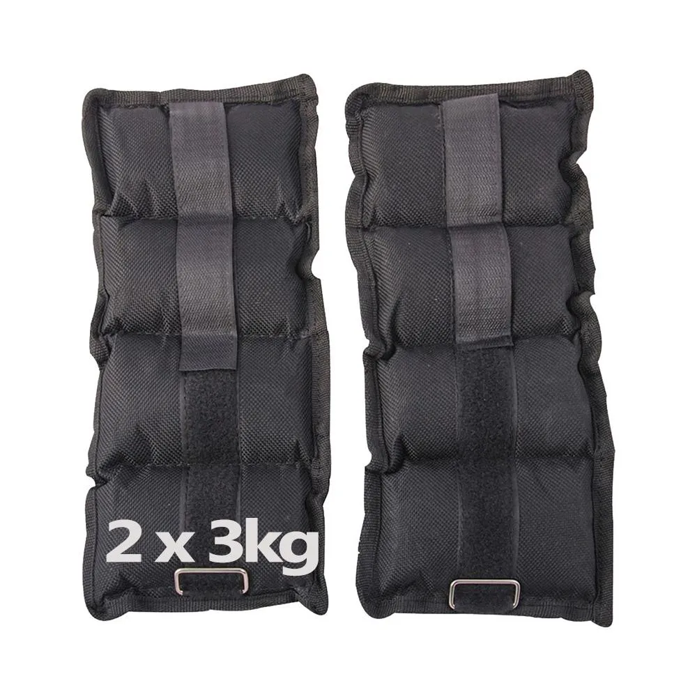 Ankle Wrist Weight Straps Adjustable Black / Grey 2 x 3Kg