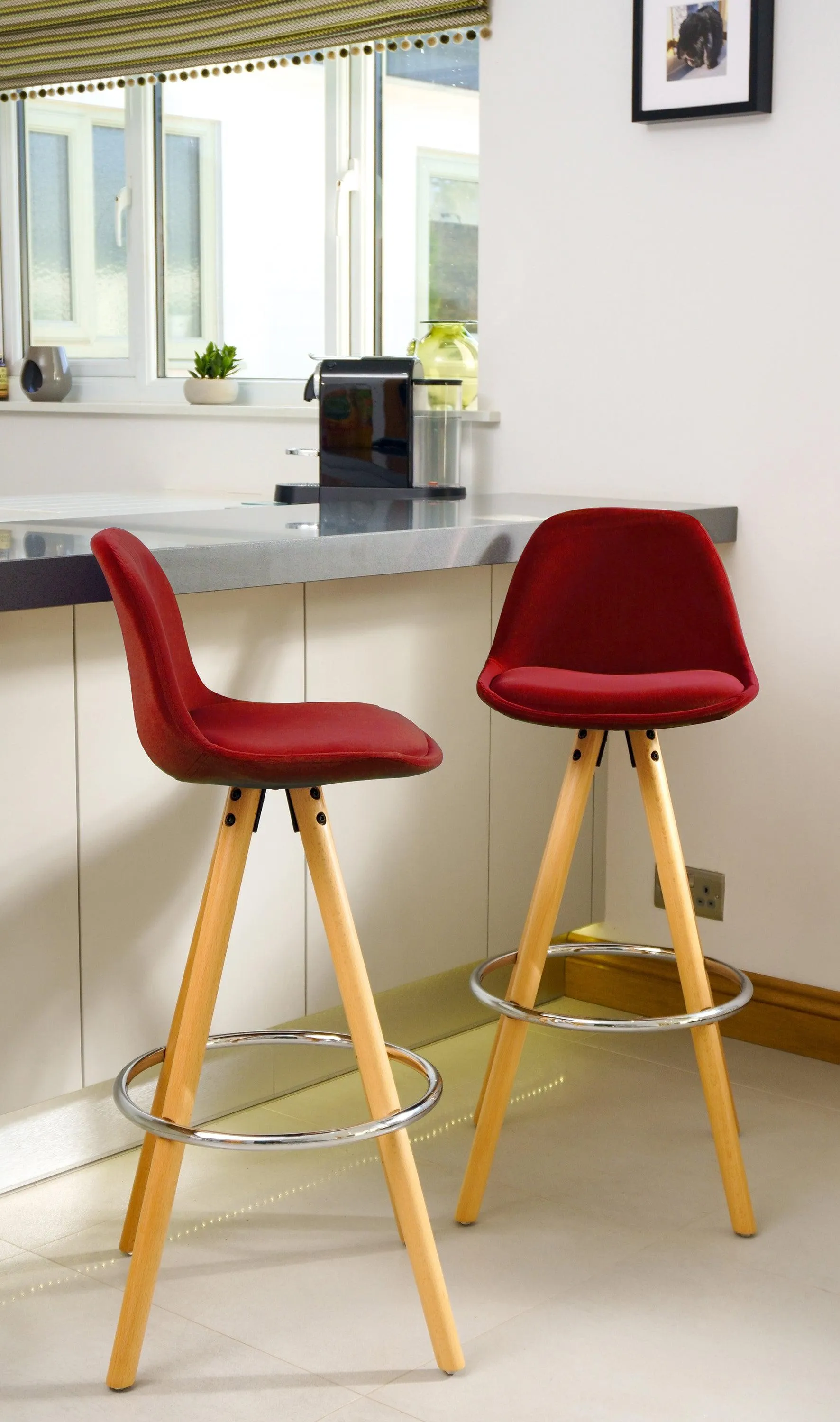 Barcelona Bar Stools Matte Velvet - Burgundy