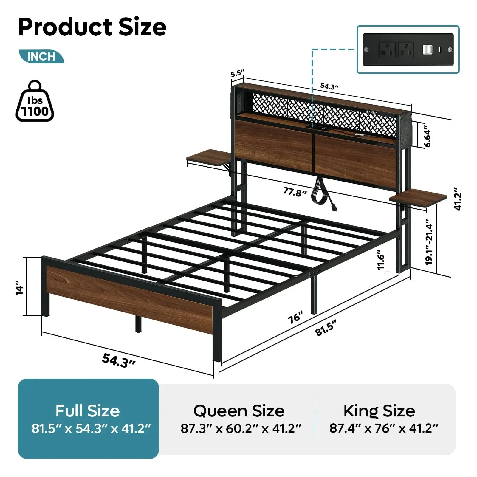 Bestier Full/Queen/King Size Bed Frame with Headboard