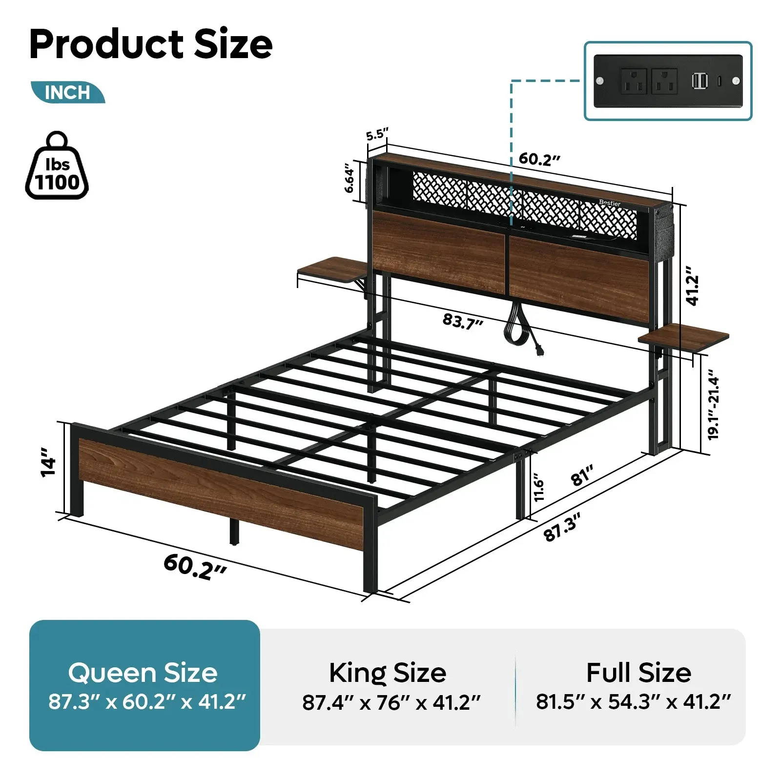 Bestier Full/Queen/King Size Bed Frame with Headboard