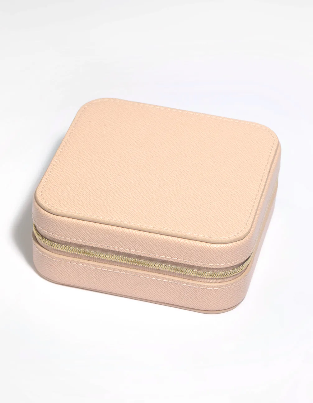 Blush Faux Leather Compact Square Jewellery Box