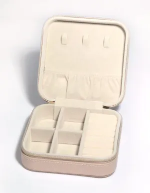 Blush Faux Leather Compact Square Jewellery Box