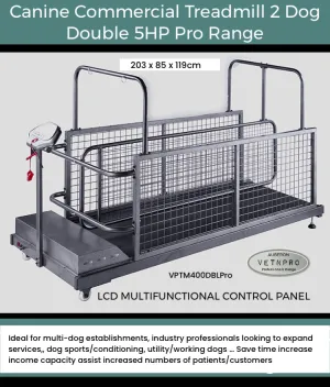 Canine Treadmill 2 Dog Double Track w/Safety Panels   Divider 5HP VPTM400DBLPro electronic heavy duty training conditioning commercial