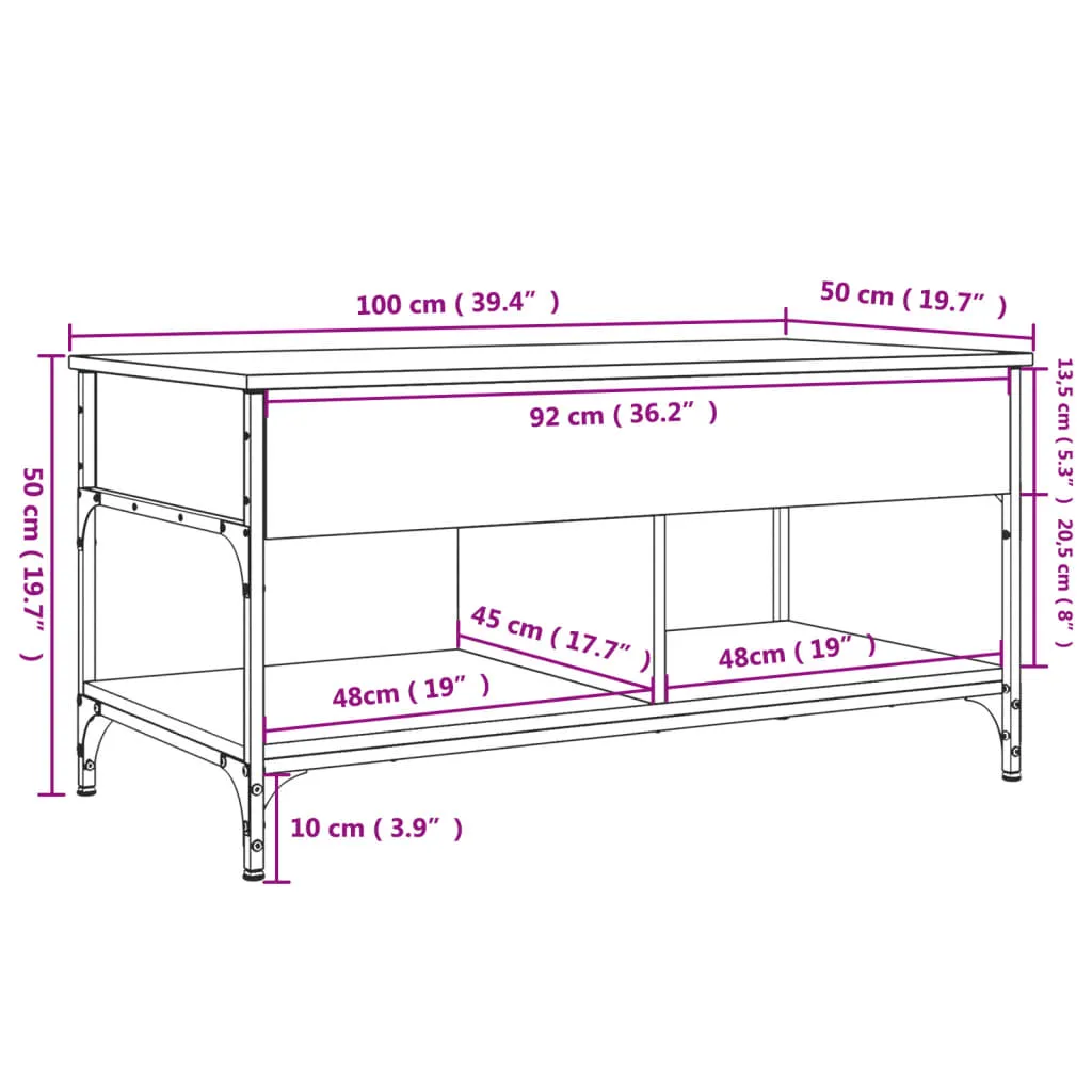 Coffee Table Black 100x50x50 cm Engineered Wood and Metal