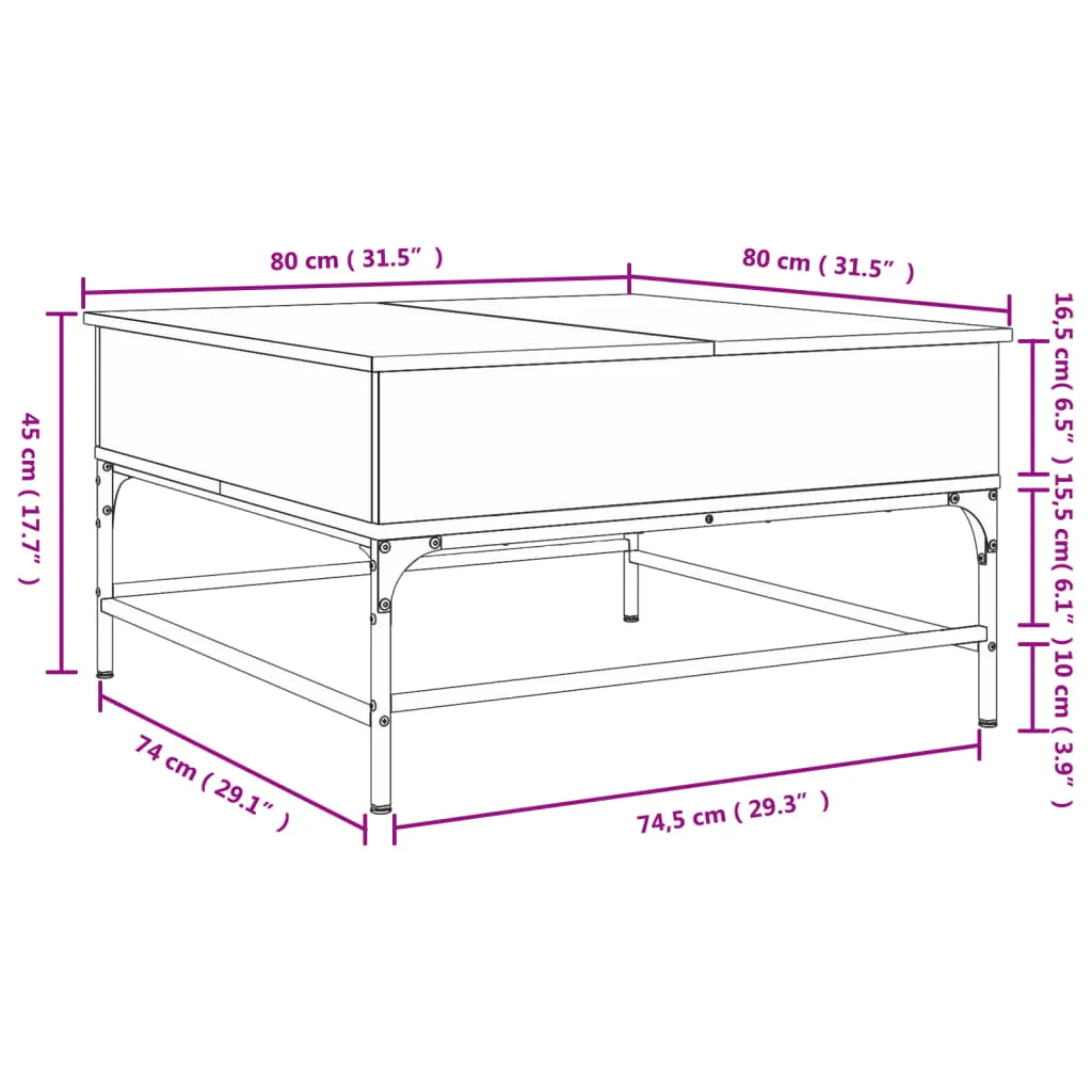 Coffee Table Brown Oak 80x80x45 cm Engineered Wood and Metal