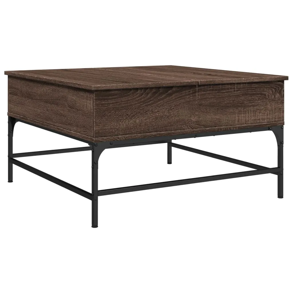 Coffee Table Brown Oak 80x80x45 cm Engineered Wood and Metal