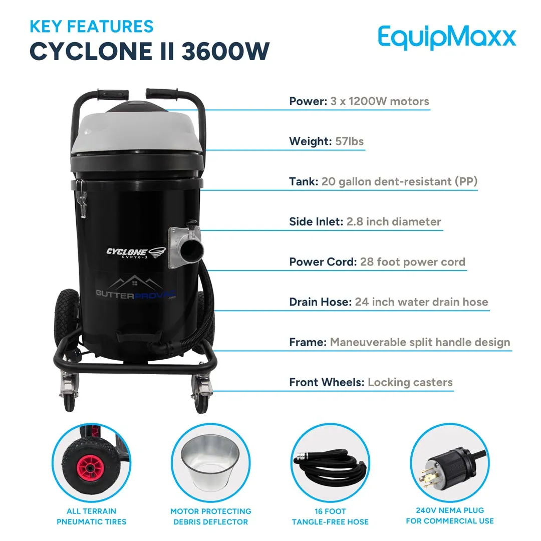 Commercial (240v) Gutter Vacuum 20 Gallon Cyclone II 3600W (Polypropylene)