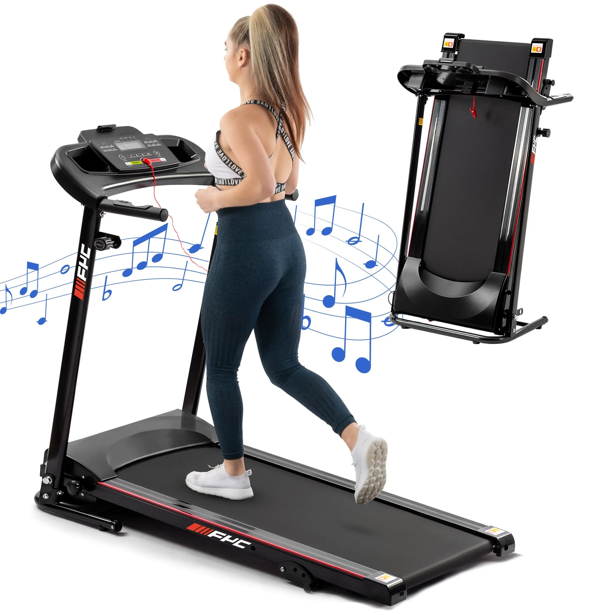 Folding Treadmills for Home with Bluetooth and Incline; Portable Running Machine Electric Compact Treadmills Foldable for Exercise Home Gym Fitness Walking Jogging