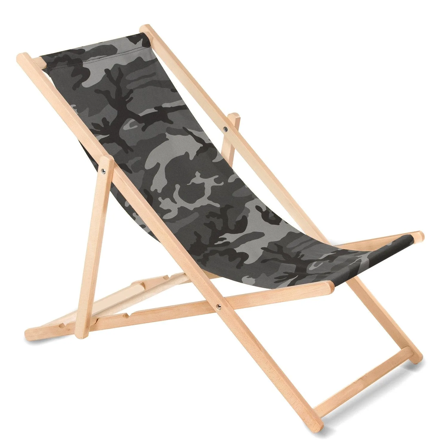 GreenBlue GB183 Wooden Deck Chair Camouflage Grey Quality Beech Wood 3 Adjustable Backrest Positions