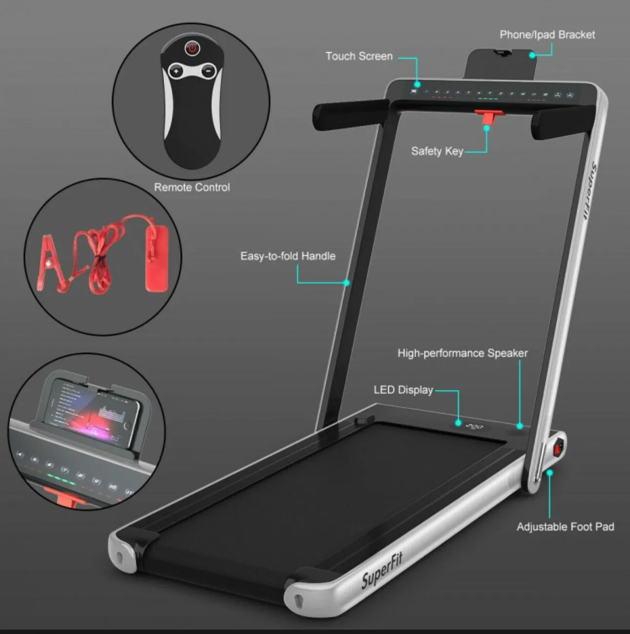 Heavy Duty Modern 2.25HP 2-in-1 Foldable Walking Pad Treadmill With Dual Display | App Control | Space Saver | Quiet Motor | High Performance Speaker | Remote Control