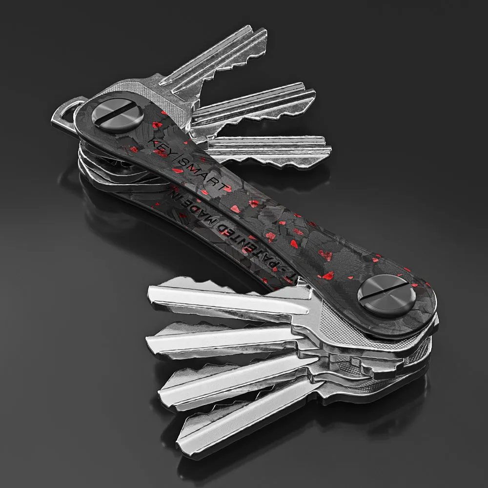 KeySmart Orginal - Compact Key Holder and Keychain Organiser (Up to 8 Keys) - Red Forged Carbon - 2 Pack