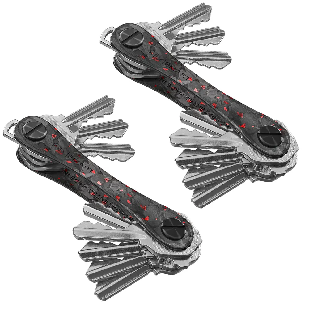 KeySmart Orginal - Compact Key Holder and Keychain Organiser (Up to 8 Keys) - Red Forged Carbon - 2 Pack