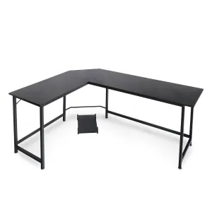 L-Shaped Space-Saving Computer Desk, Adjustable Black - EKKIO