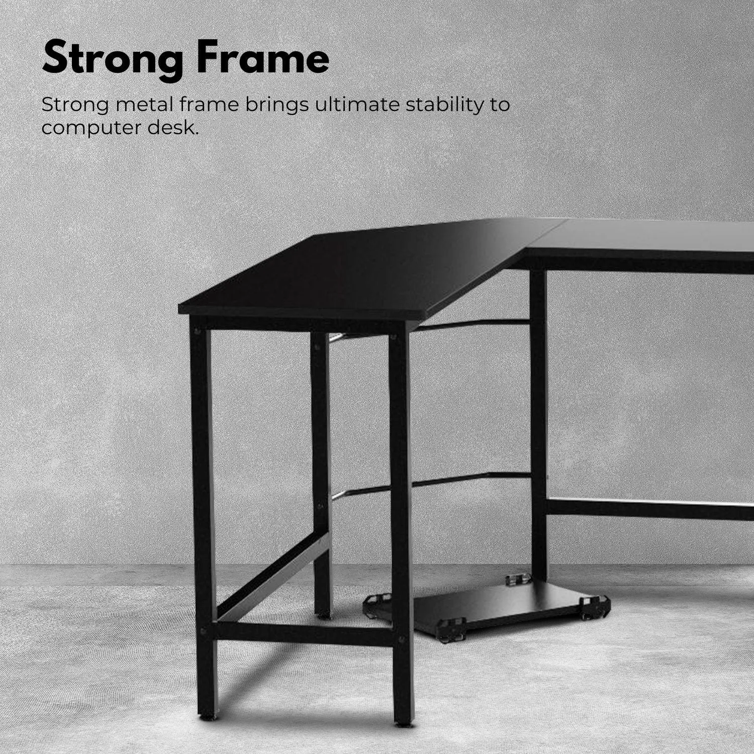 L-Shaped Space-Saving Computer Desk, Adjustable Black - EKKIO