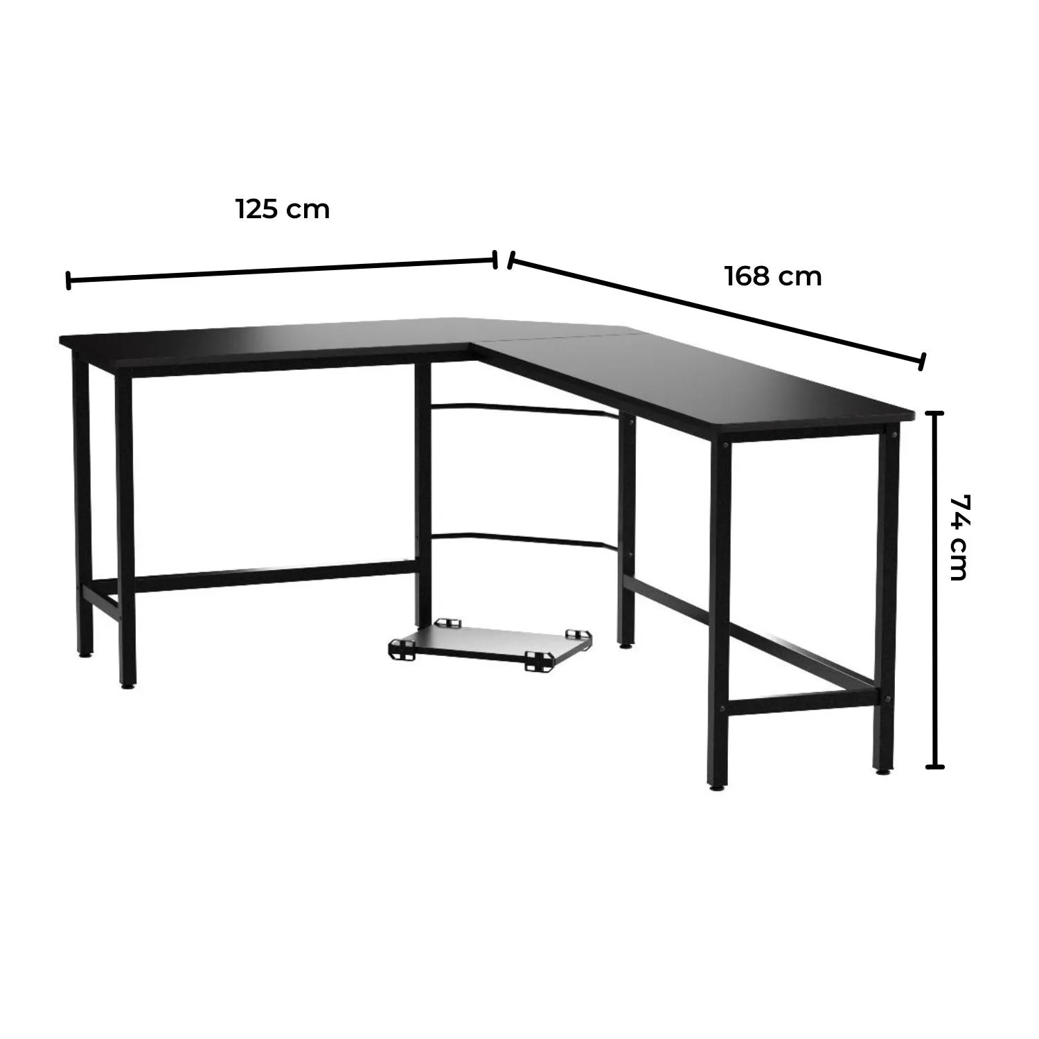 L-Shaped Space-Saving Computer Desk, Adjustable Black - EKKIO