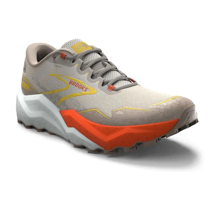 Mens Brooks Running Caldera 7 in White Sand/Chateau Gray/Yellow