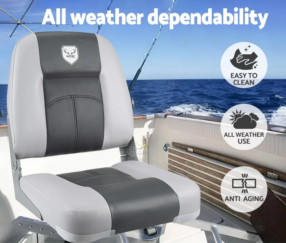 MOBI OUTDOOR 2X Folding Boat Seats Marine Seating Set Swivels All Weather Grey