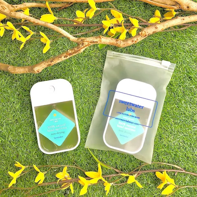 NEW LOOK! 100% Natural Hand Sanitizer 2 oz - 2 pack with leakproof bag (French Lavender Scent)