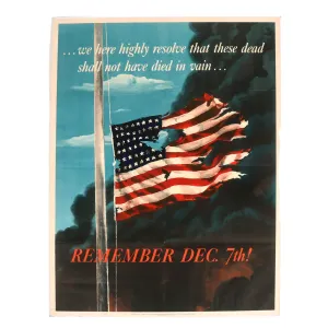 Original U.S. WWII Pearl Harbor Remember December 7th Propaganda Poster - 22” x 28”