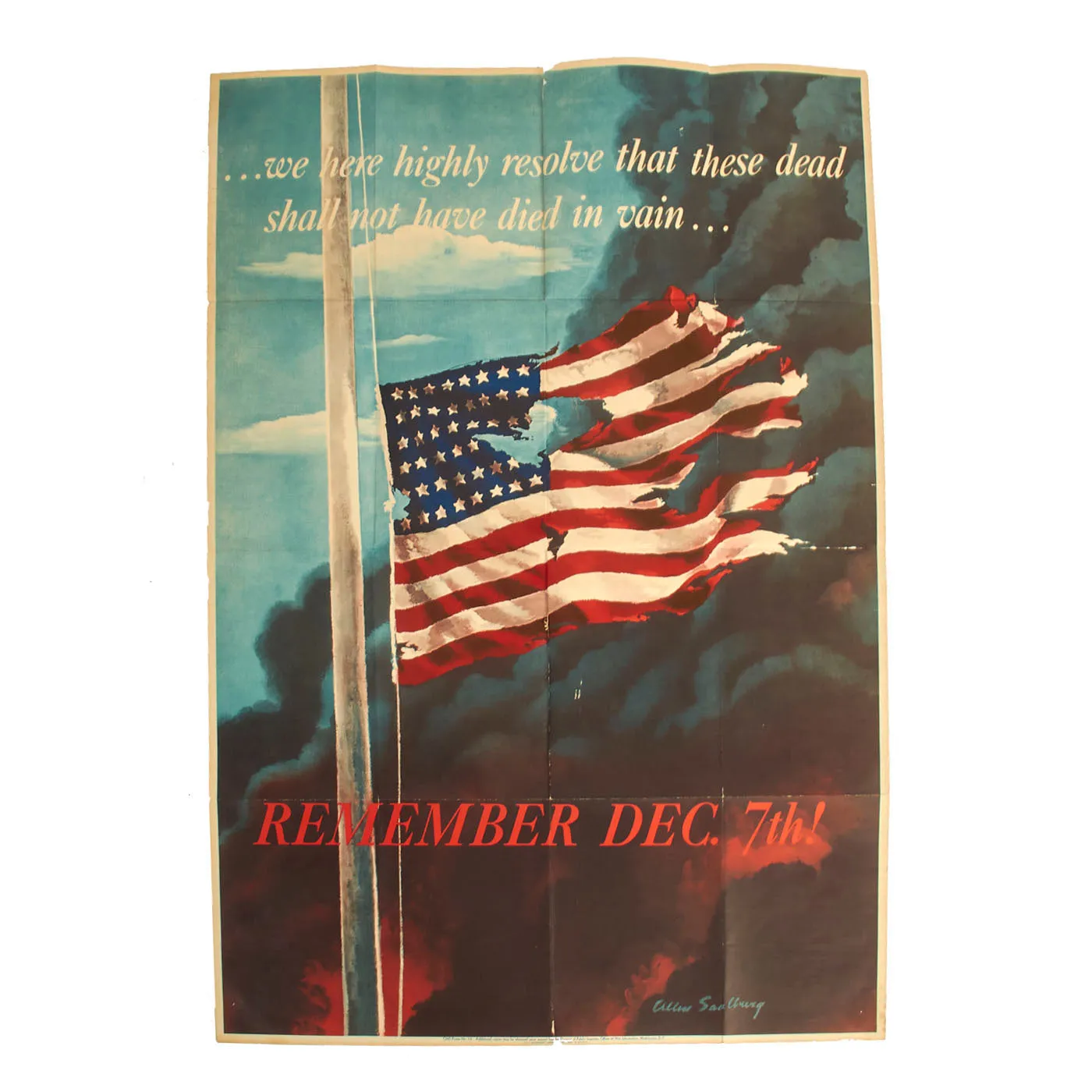 Original U.S. WWII Pearl Harbor Remember December 7th Propaganda Poster - 28” x 40”