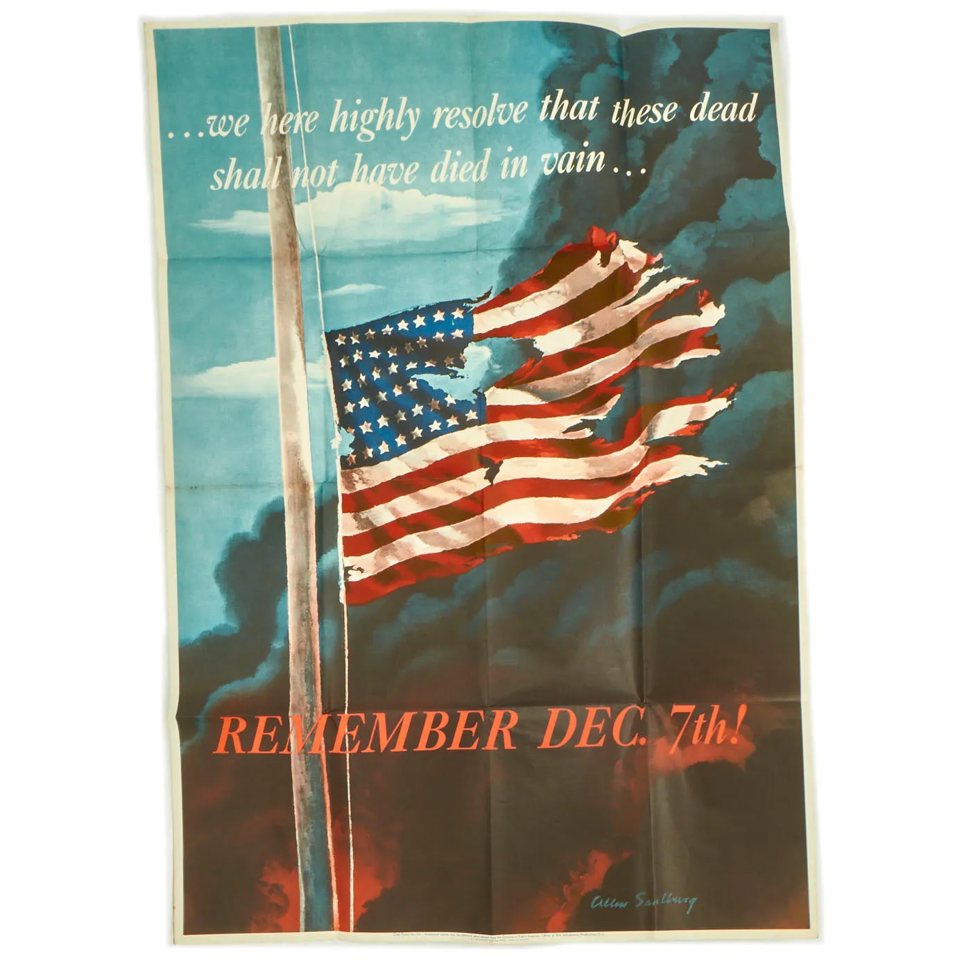 Original U.S. WWII Pearl Harbor Remember December 7th Propaganda Poster - 40” x 28”