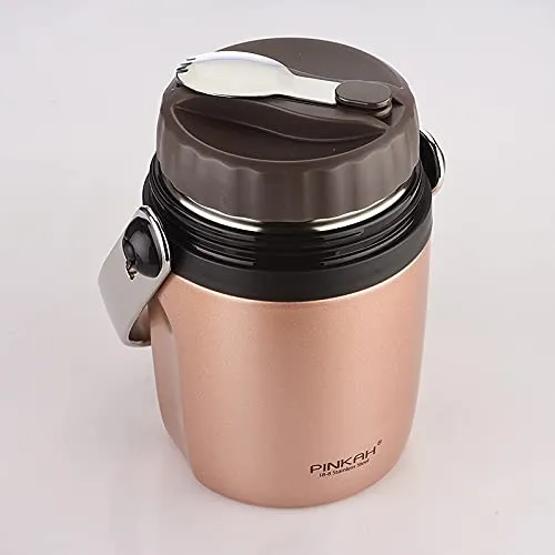 (PINKAH) Lunch Box with foldable spoon | stainless steel (950ml) - metallic copper