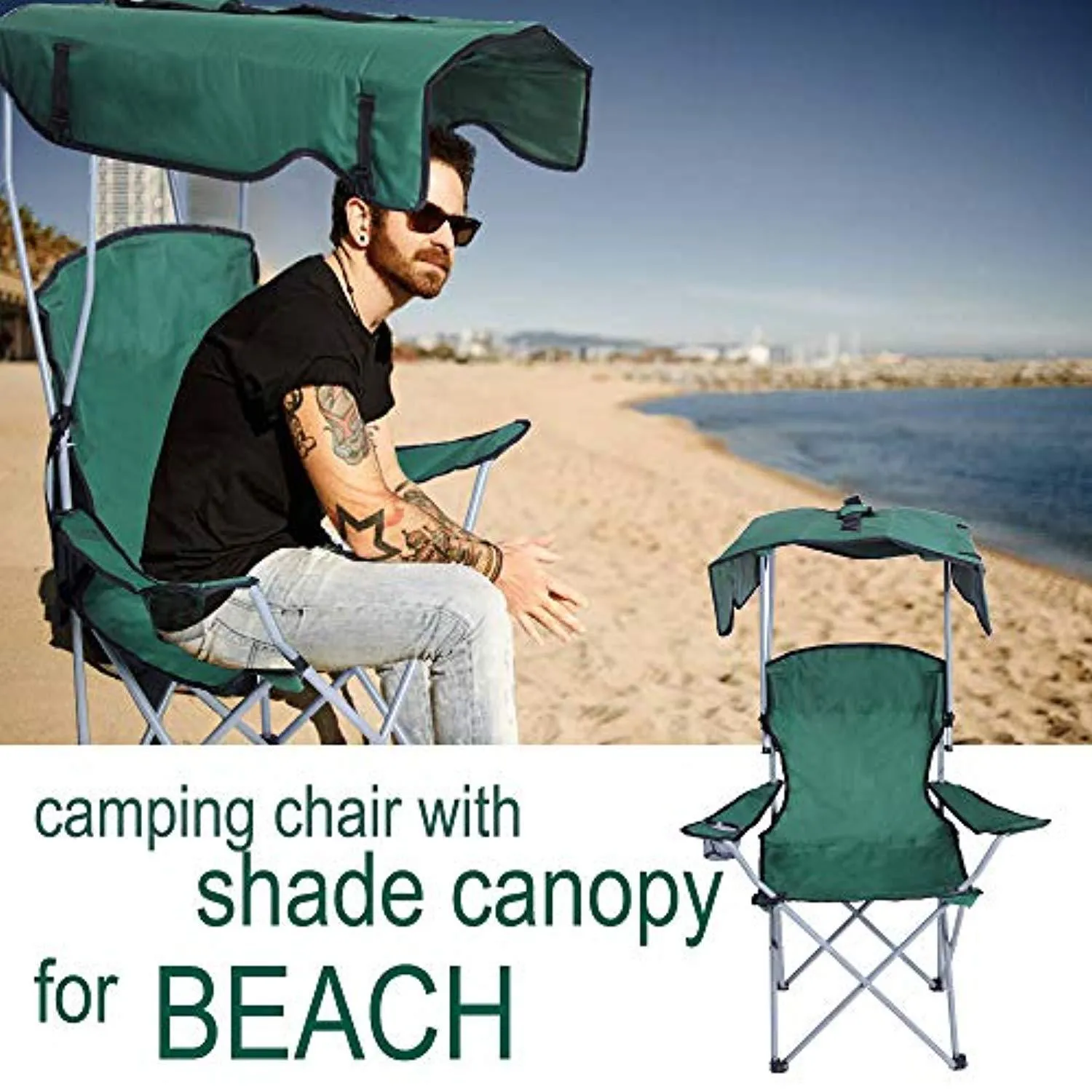 Portable Camping Chairs with Shade Canopy Original Green