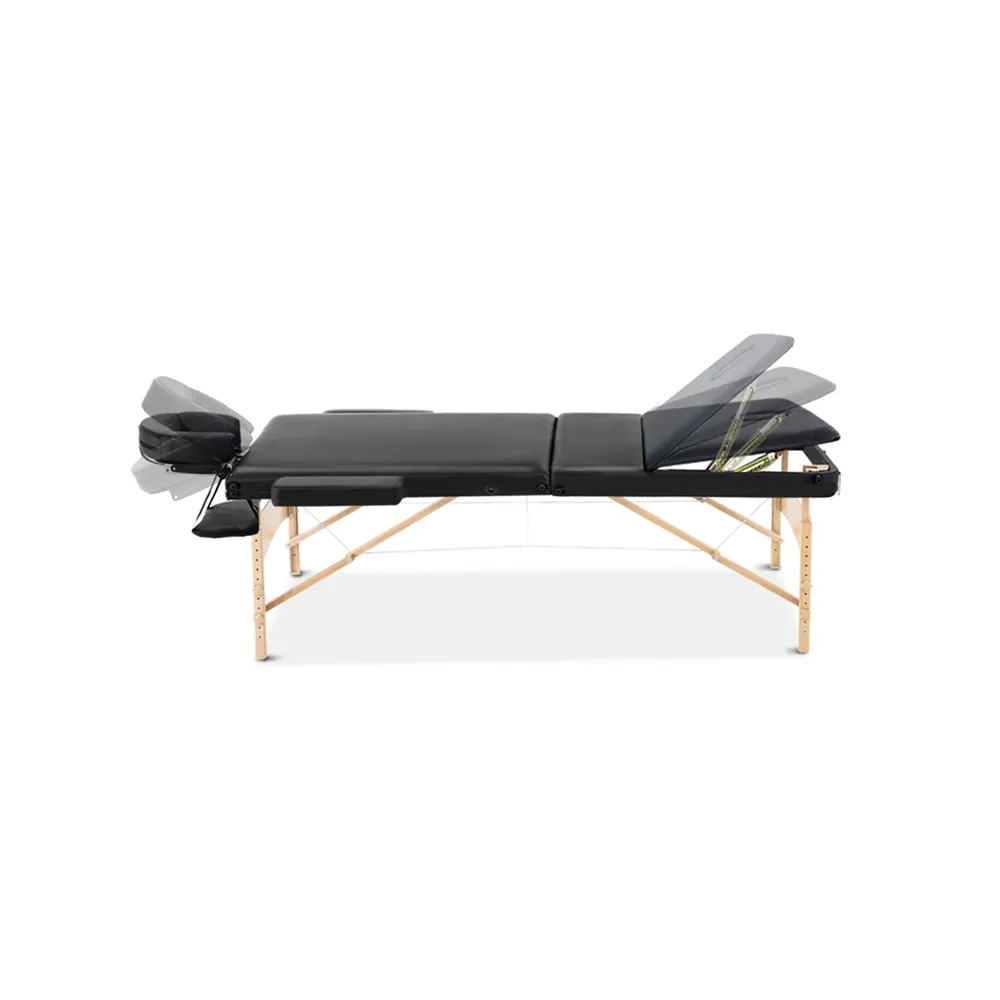 Portable Wooden Massage/Beauty Bed - 3 Fold - Black - 70cm