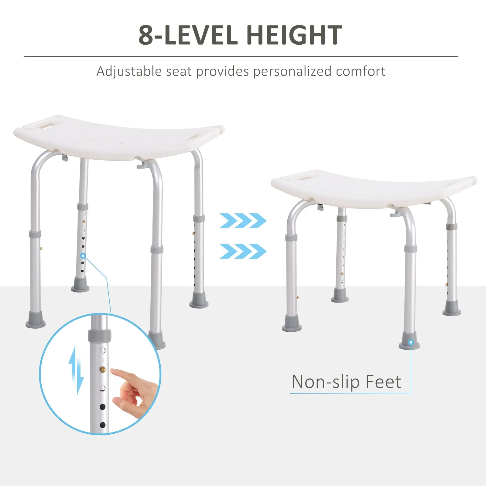 Rectangular Adjustable Height Mobility Medical Grade Stabilized Shower Seat Bath Stool