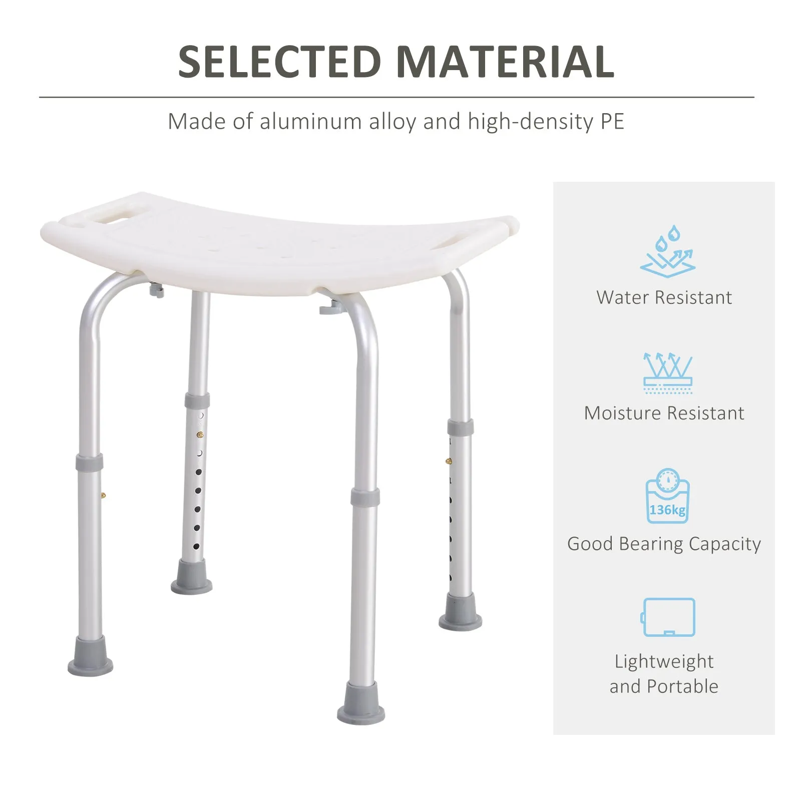 Rectangular Adjustable Height Mobility Medical Grade Stabilized Shower Seat Bath Stool