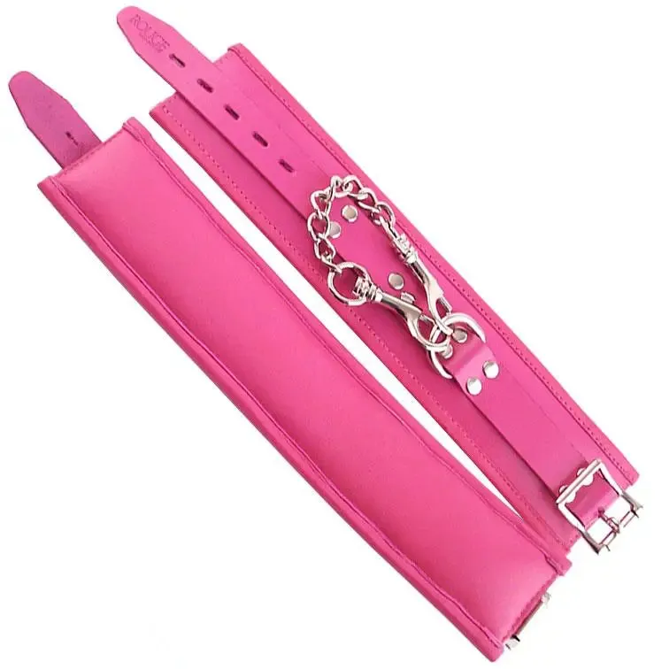 Rouge Garments Adjustable Padded Pink Leather Bondage Wrist Cuffs