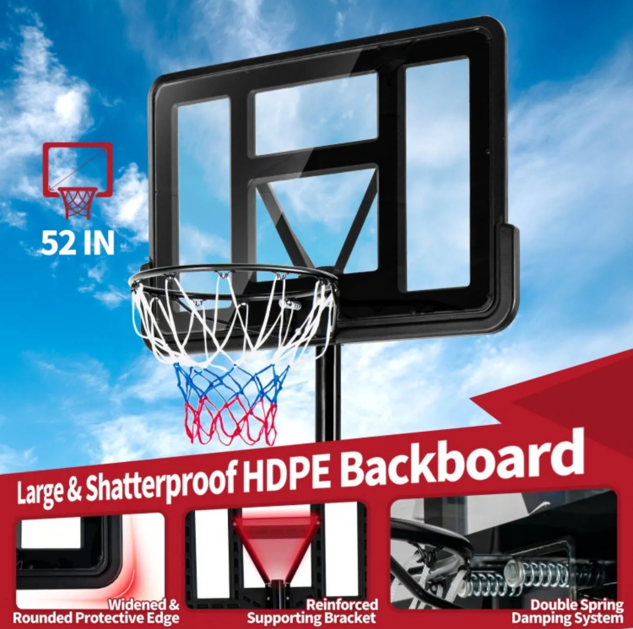 Super Fun Heavy Duty Adjustable Portable Basketball Net Hoop Stand | Shatterproof Backboard | Wheels | 4FT-10FT