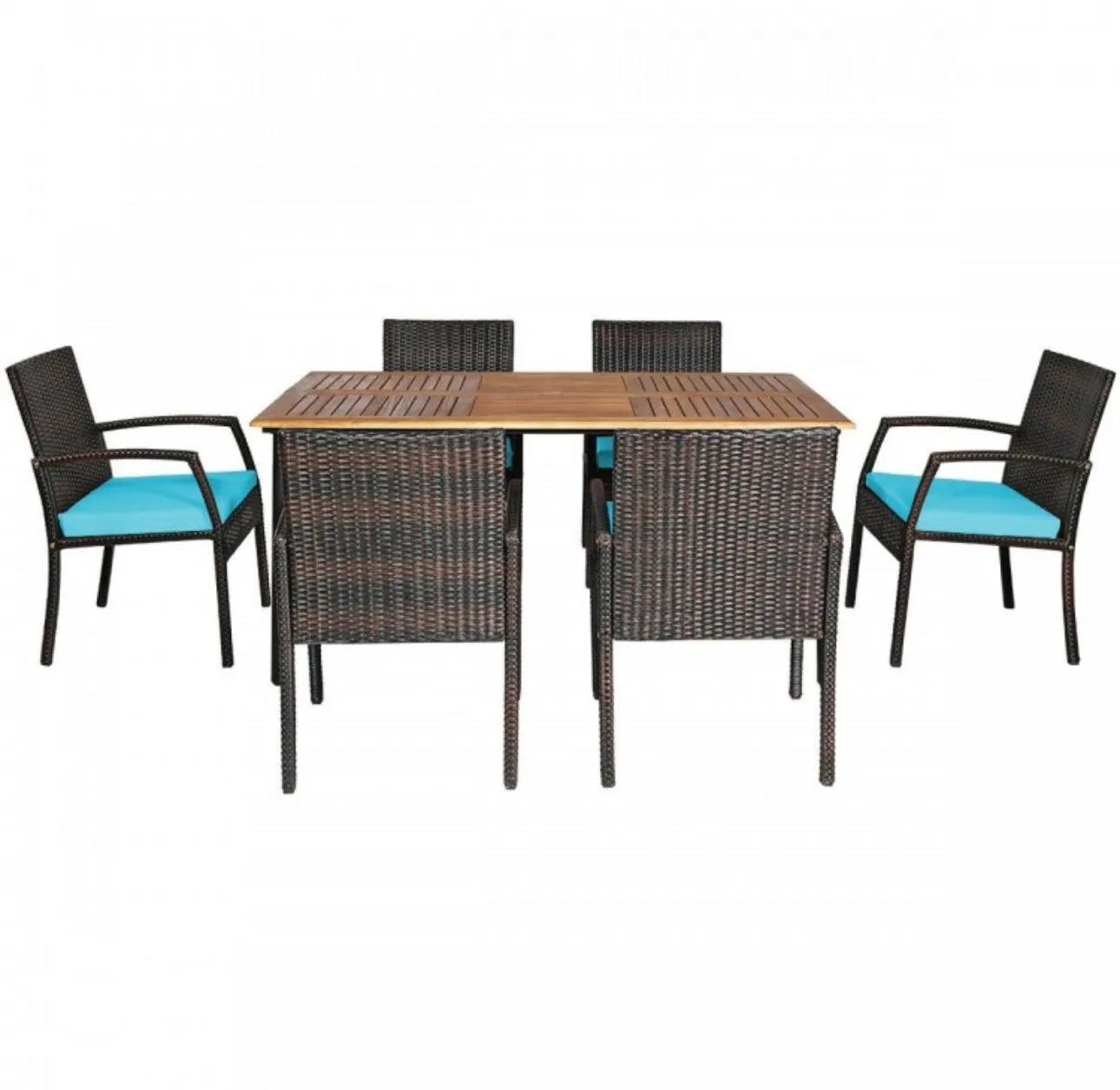 Very Comfortable Wicker / Rattan Patio Furniture 7 Piece Set With Cushions | Dining Set With Umbrella Hole | Heavy Duty