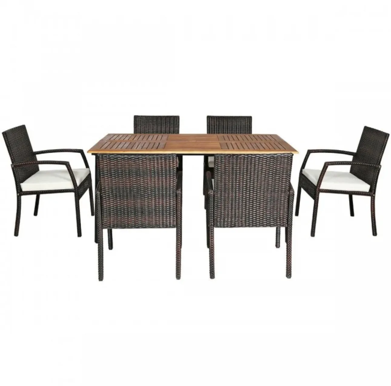 Very Comfortable Wicker / Rattan Patio Furniture 7 Piece Set With Cushions | Dining Set With Umbrella Hole | Heavy Duty