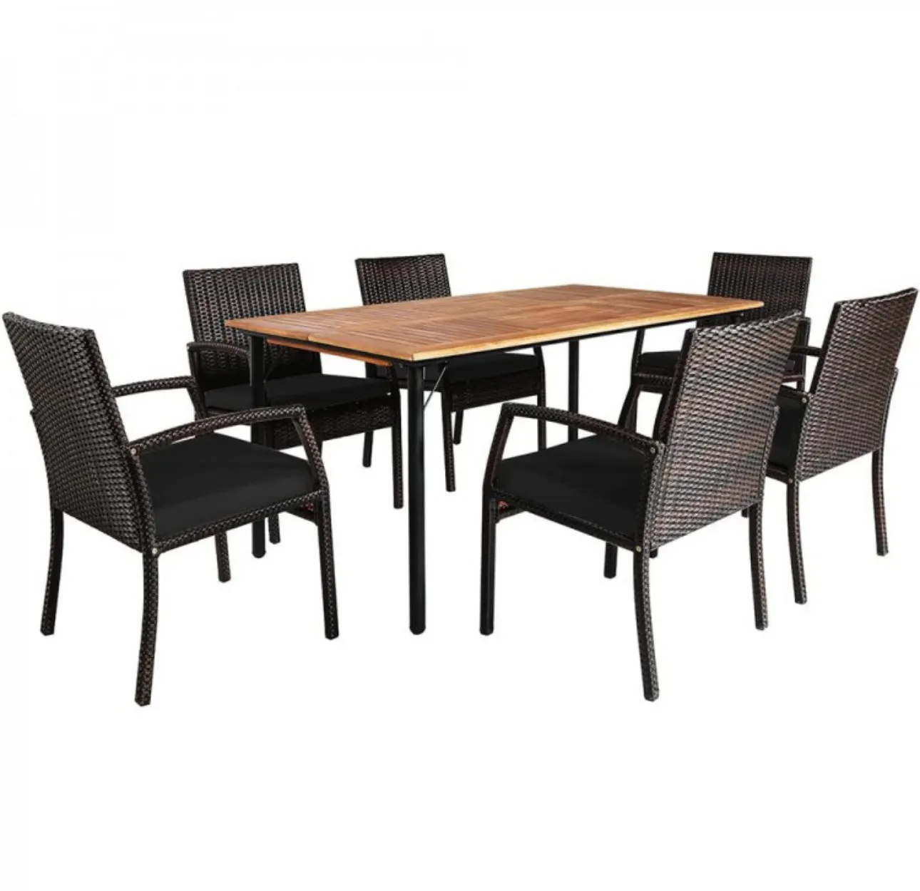 Very Comfortable Wicker / Rattan Patio Furniture 7 Piece Set With Cushions | Dining Set With Umbrella Hole | Heavy Duty